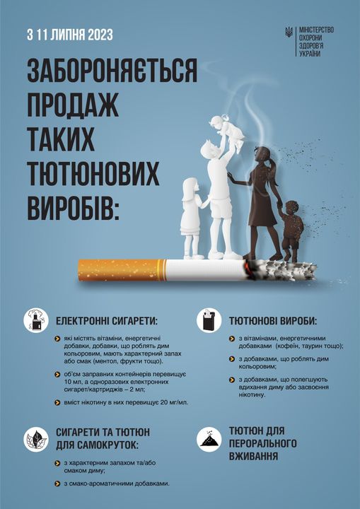МОЗ: З 11 липня забороняється реклама тютюнових виробів та продаж е-сигарет і рідин до них